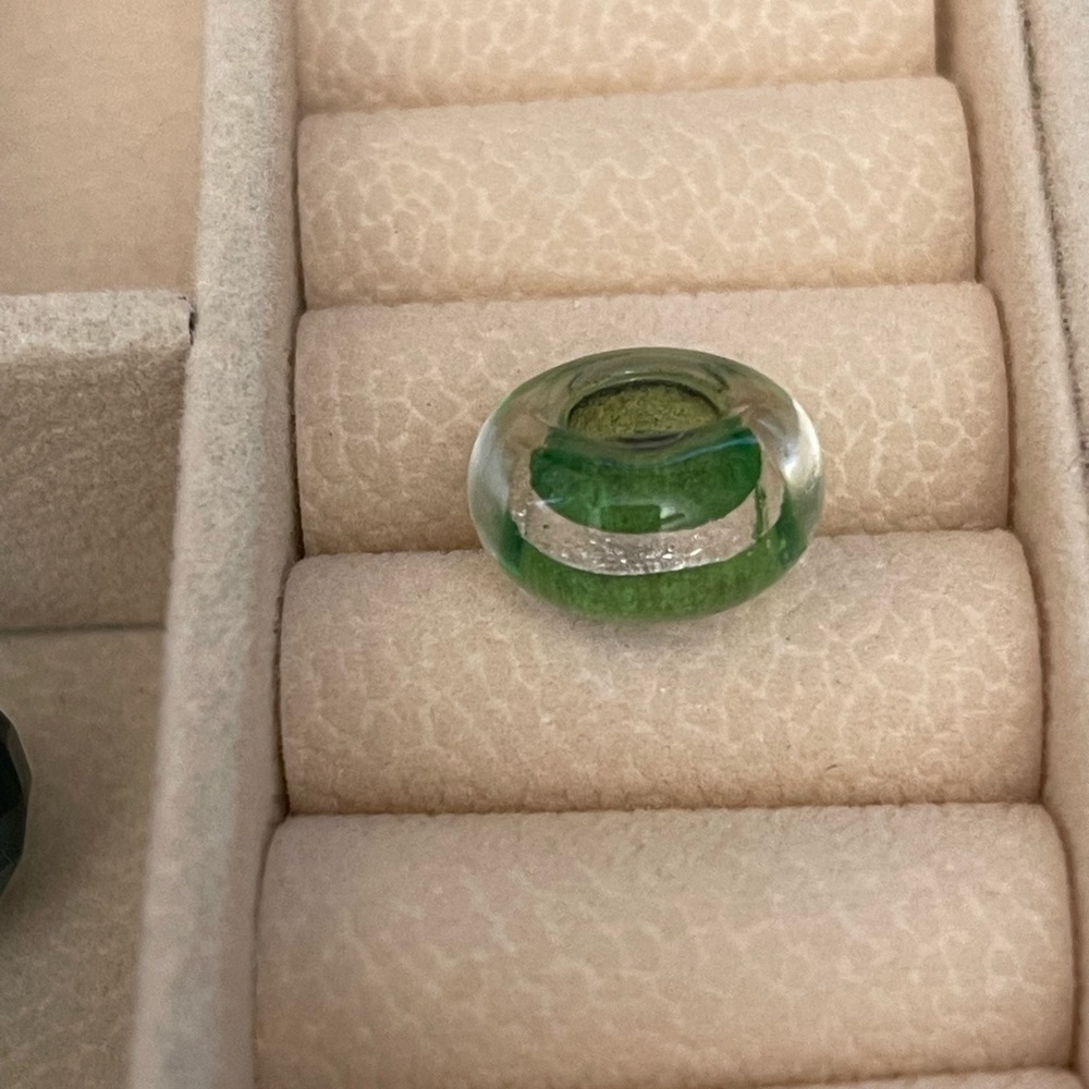 Clear Bead With Green & Silver Bands | Fits Pandora Bracelet
